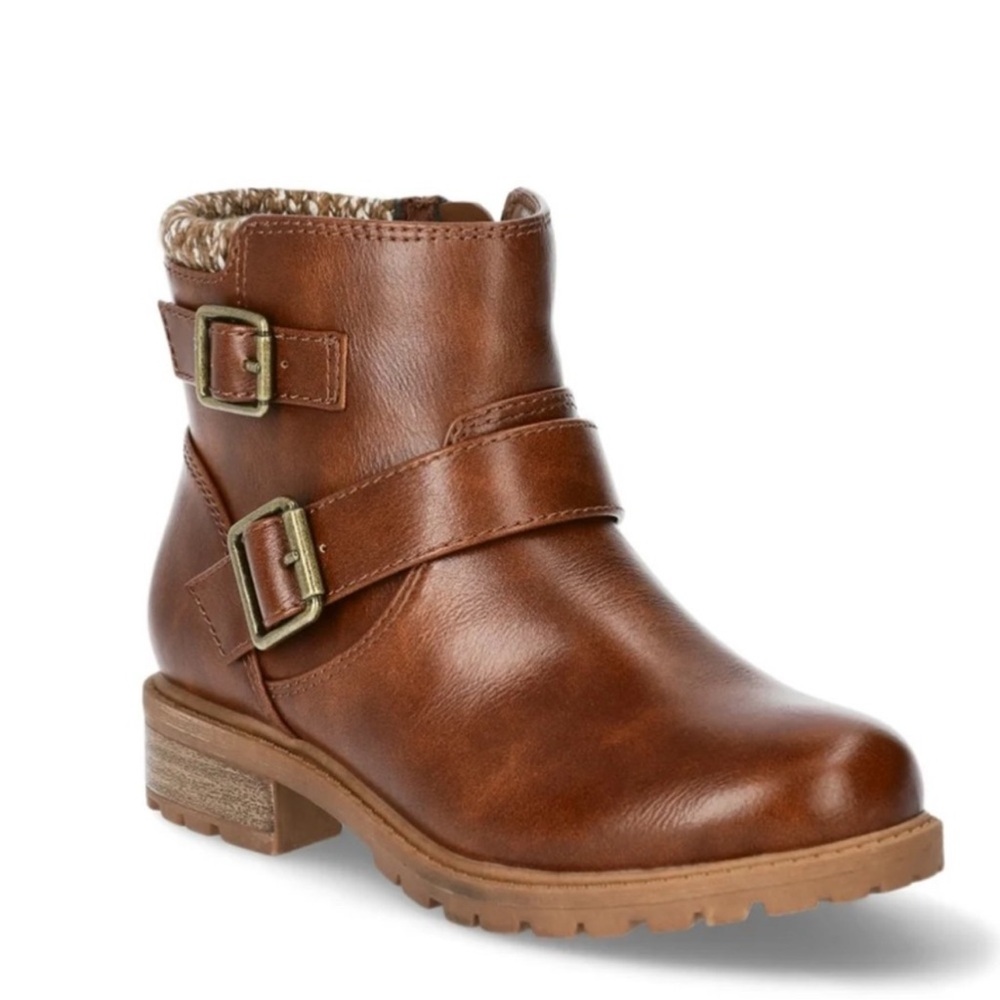 Wonder Nation Girl’s Brown Ankle Boots with Buckle Detail